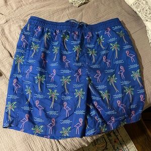 Sonoma Blue Swim Shorts with Flamingo and Palm Tree Design